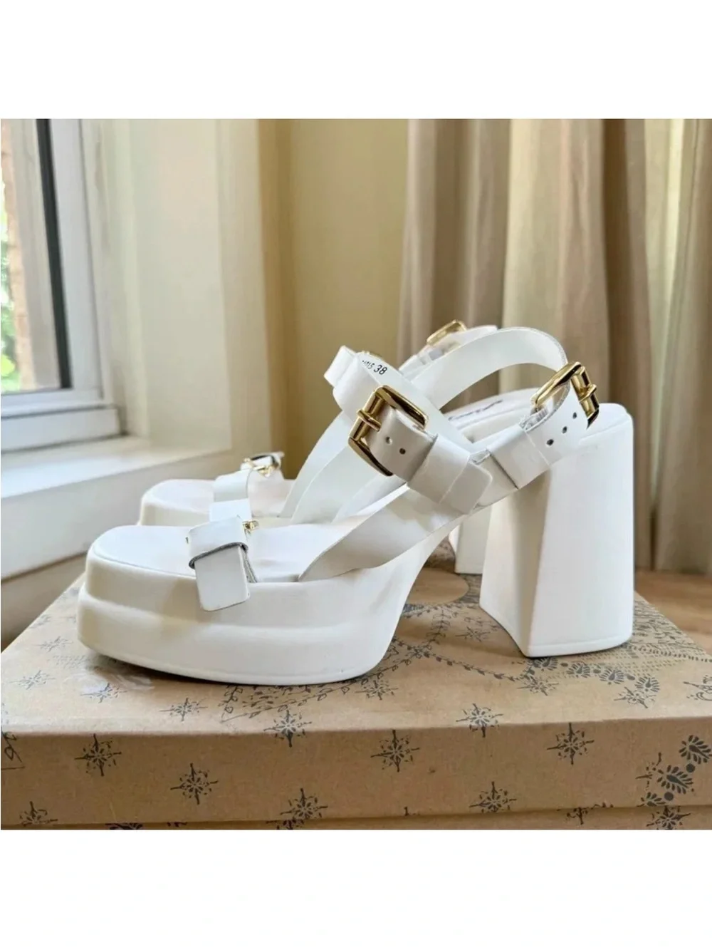 New Free People Pamela Double Stack Platform Heels White Womens 8